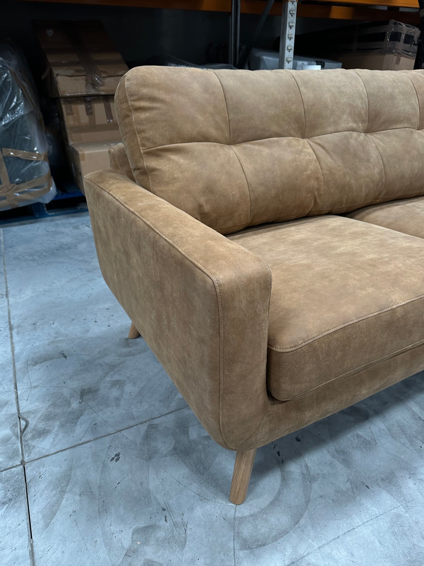 John Lewis Barbican Medium 2 Seater Leather Sofa, Light Leg, Demetra Light Tan