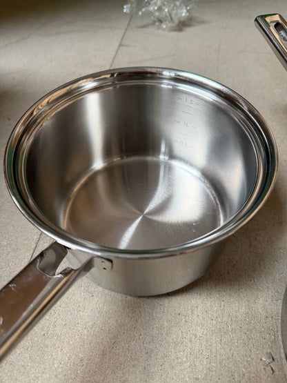 John Lewis Classic Glass Lid Stainless Steel Saucepan Set, 3 Pieces