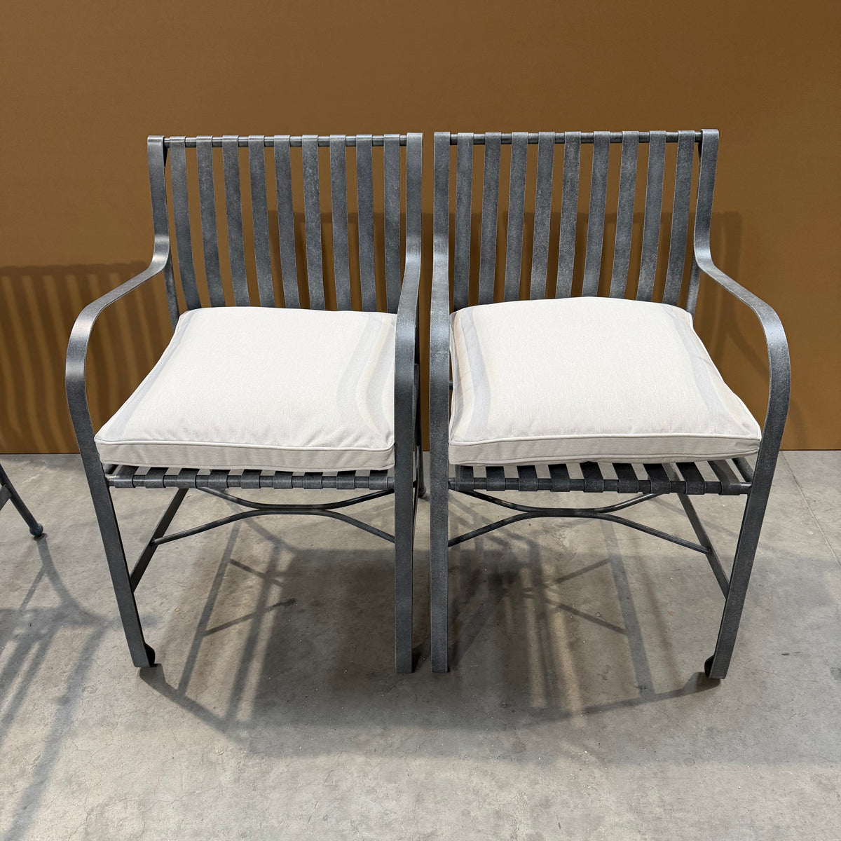 John Lewis Ribbon Metal Garden Dining Armchairs Grey Set of 2