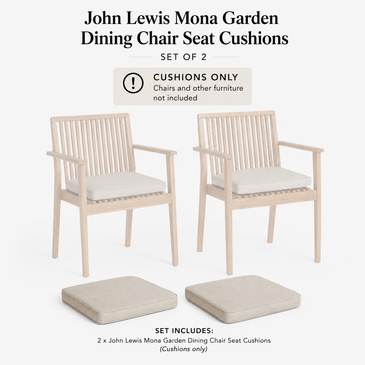 John Lewis Mona Garden Dining Chair Seat Cushions – Set of 2 | Natural | Cushions Only