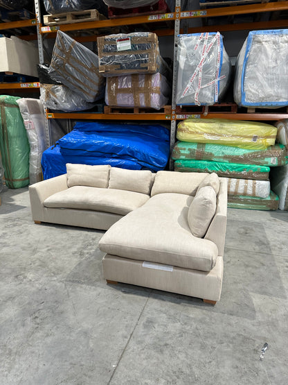 John Lewis Tortona RHF Chaise Sofa Premium Herringbone Fabric Light Legs Natural