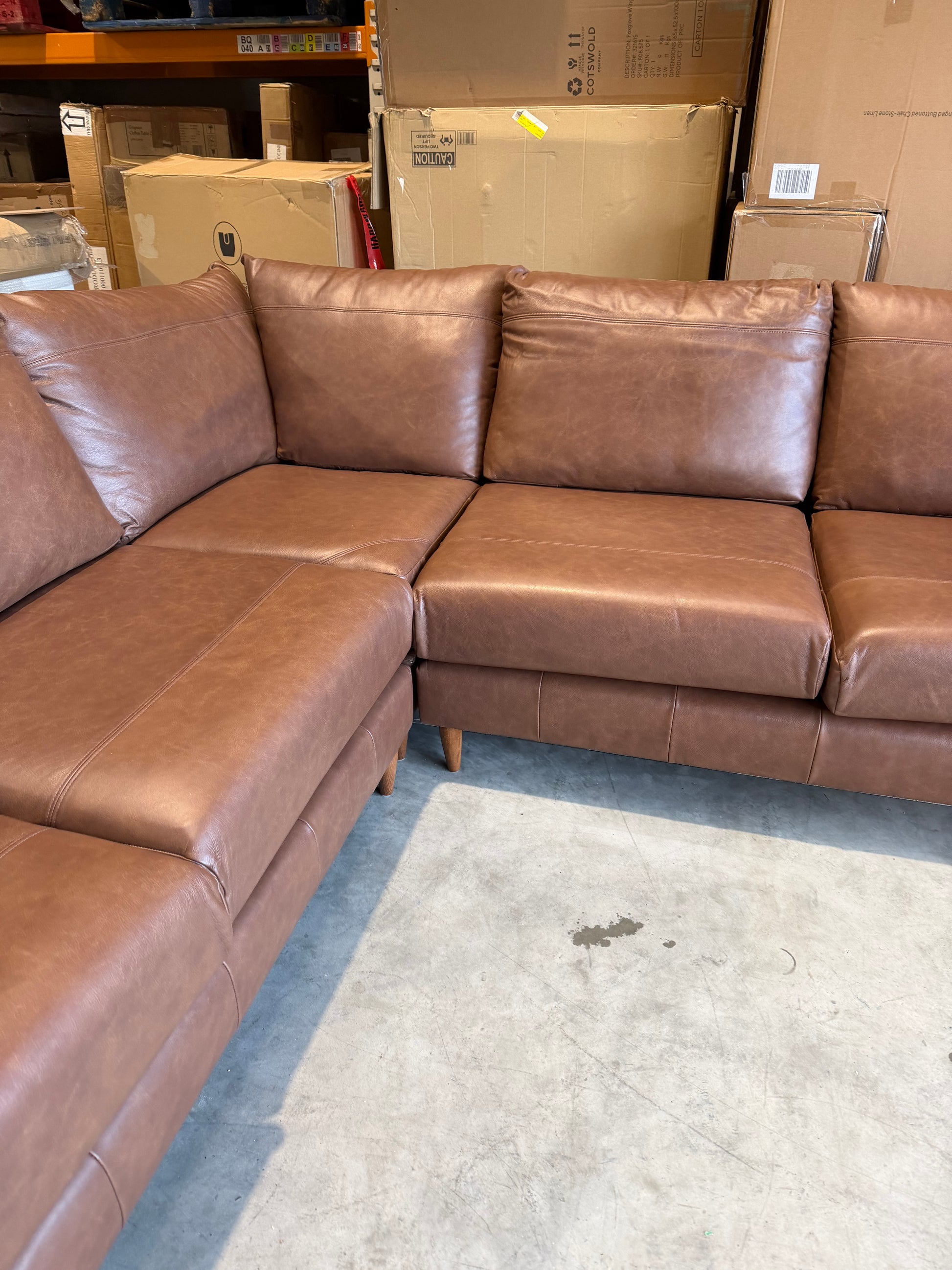 John Lewis Bailey II 5+ Seater Leather Corner Sofa Dark Leg Vintage Toffee