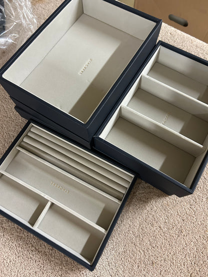 Stackers Classic 6 Layer Jewellery Box, Pebble Navy