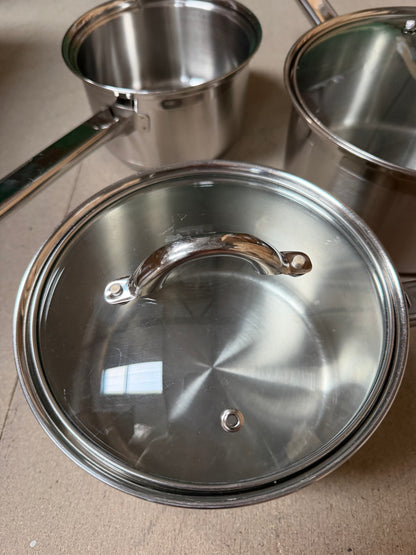 John Lewis Classic Glass Lid Stainless Steel Saucepan Set, 3 Pieces