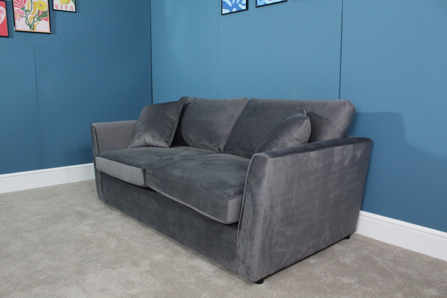 Brook & Wilde 2.5 Seater Sofa Bed in Grey Velvet - Made in UK - Bespoke