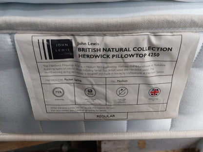 John Lewis British Natural Collection Herdwick Pillowtop 4250, Double, Regular Tension Pocket Spring Mattress