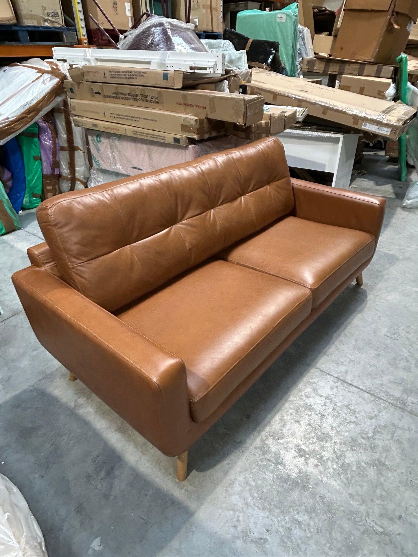 John Lewis Barbican Large 3 Seater Leather Sofa, Light Leg, Premium Caramel