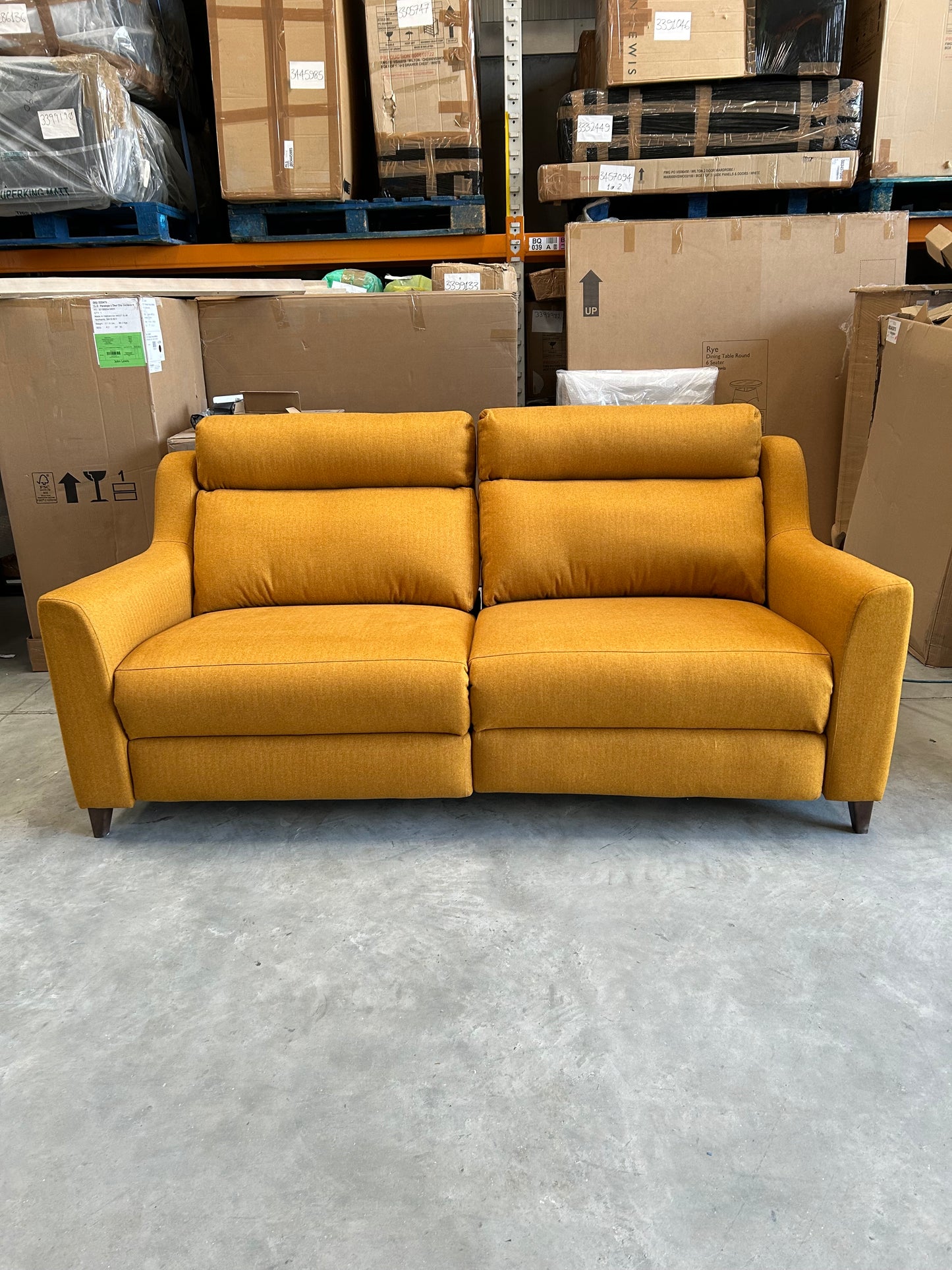 John Lewis Elevate Large 2 Seater Power Recliner Sofa, WoodenvLeg Brushed Tweed Mustard