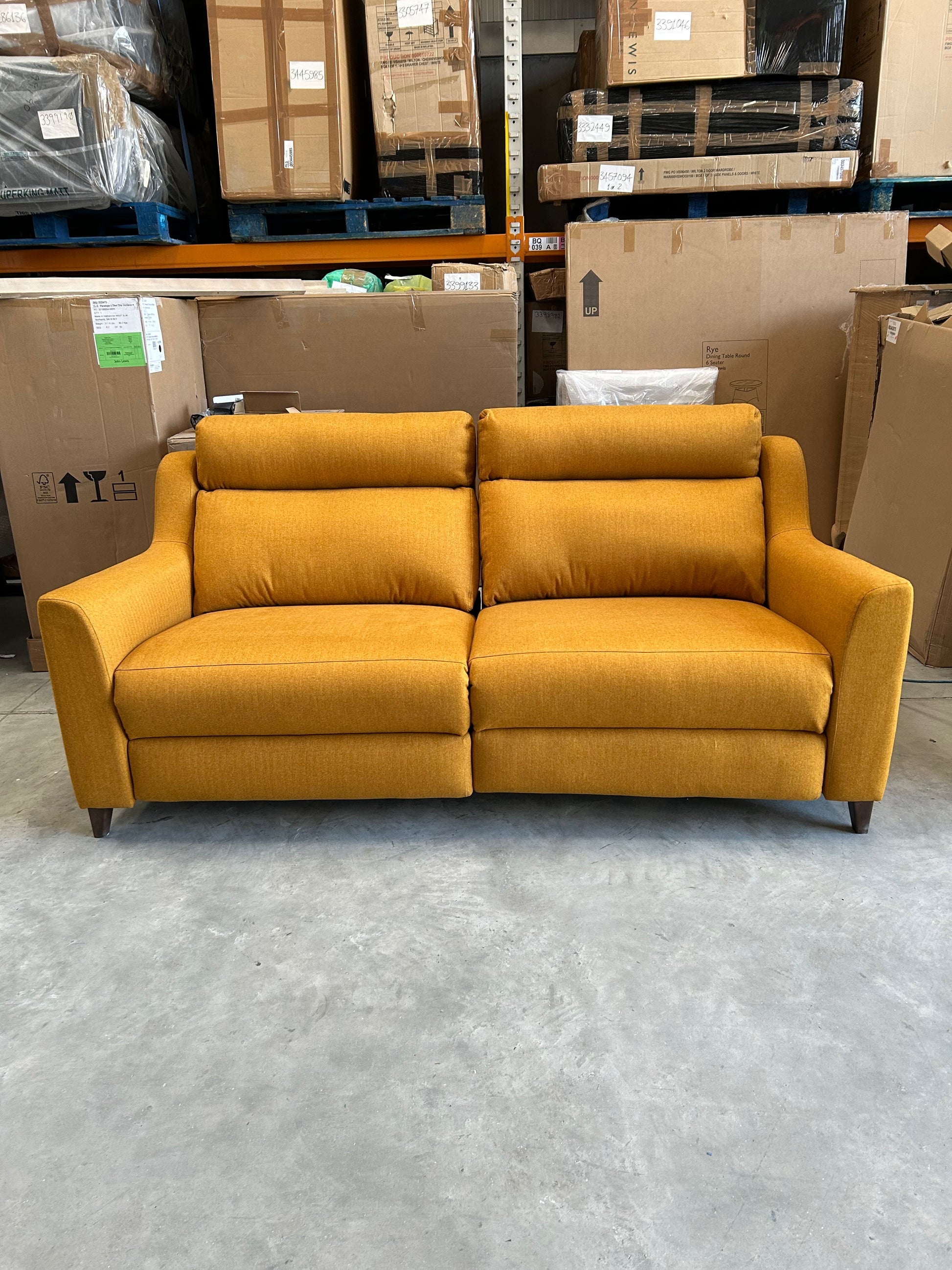 John Lewis Elevate Large 2 Seater Power Recliner Sofa, WoodenvLeg Brushed Tweed Mustard