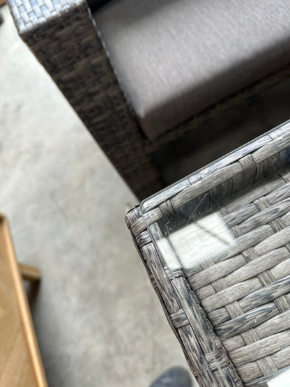 John Lewis Alora Cube 6-Seater Garden Dining Table, Sofas & Stools Set, Brown/Grey