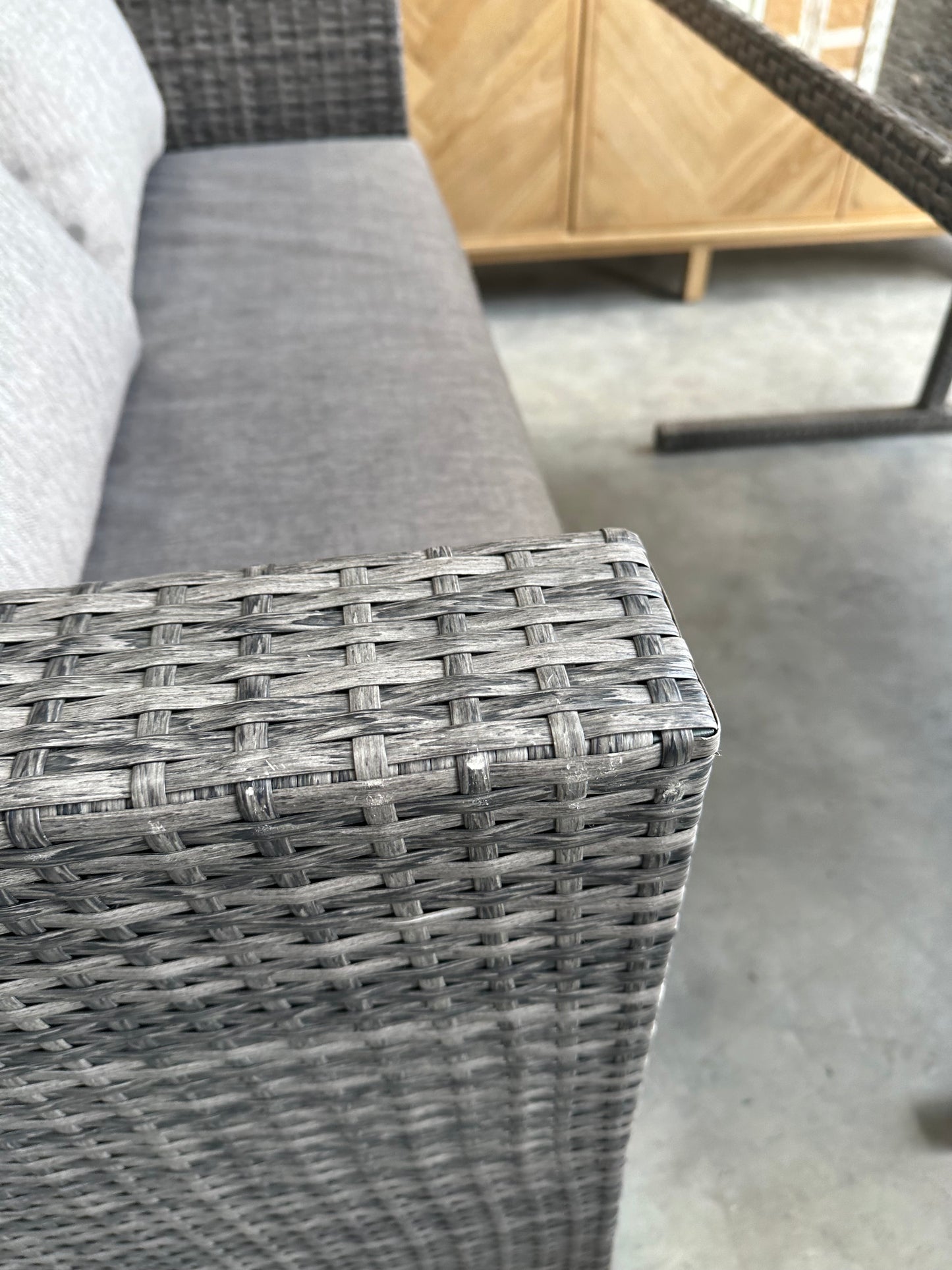 John Lewis Alora Cube 6-Seater Garden Dining Table, Sofas & Stools Set, Brown/Grey