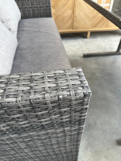 John Lewis Alora Cube 6-Seater Garden Dining Table, Sofas & Stools Set, Brown/Grey