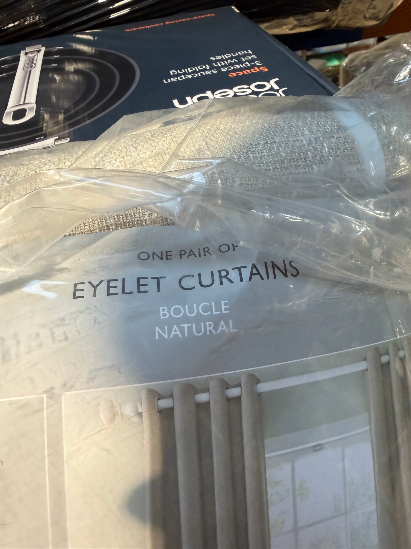 John Lewis Boucle Textured Weave Pair Blackout Lined Eyelet Curtains, Natural White, W228 x Drop 228cm