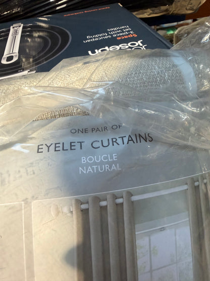 John Lewis Boucle Textured Weave Pair Blackout Lined Eyelet Curtains, Natural White, W228 x Drop 228cm