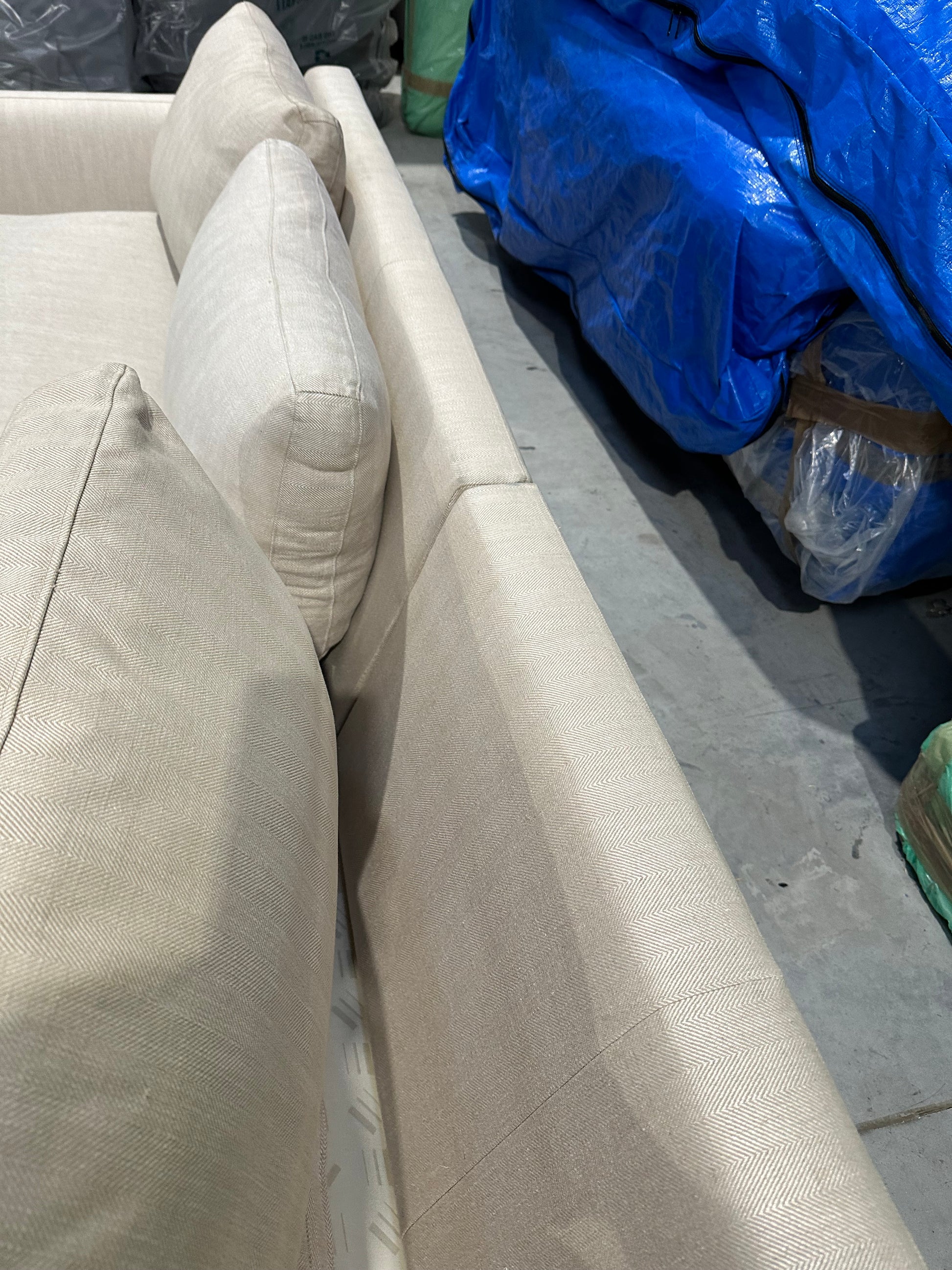 John Lewis Tortona RHF Chaise Sofa Premium Herringbone Fabric Light Legs Natural
