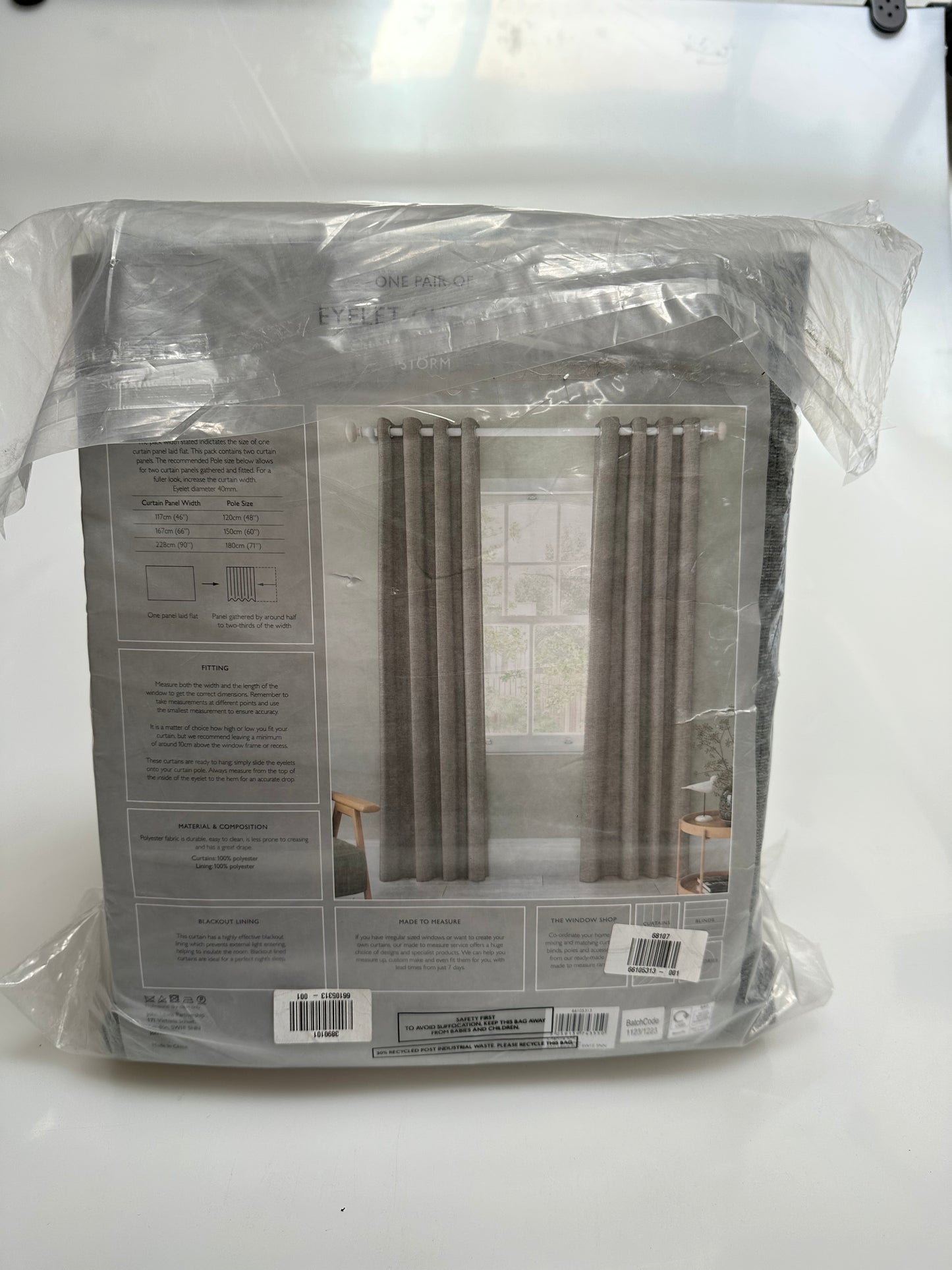 John Lewis Chenille Pair Blackout/Thermal Lined Eyelet Curtains, Storm, W167 x D228