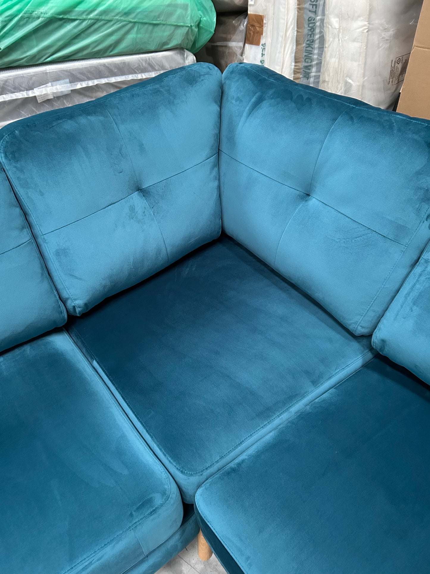 John Lewis Barbican 5+ Seater Corner Sofa Quartz Pale Blue Velvet