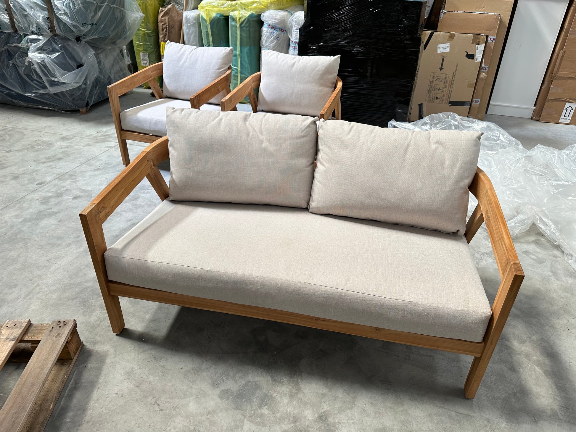 KETTLER Kubu 4-Seater Garden Lounging Set, FSC-Certified (Teak Wood), Natural/White