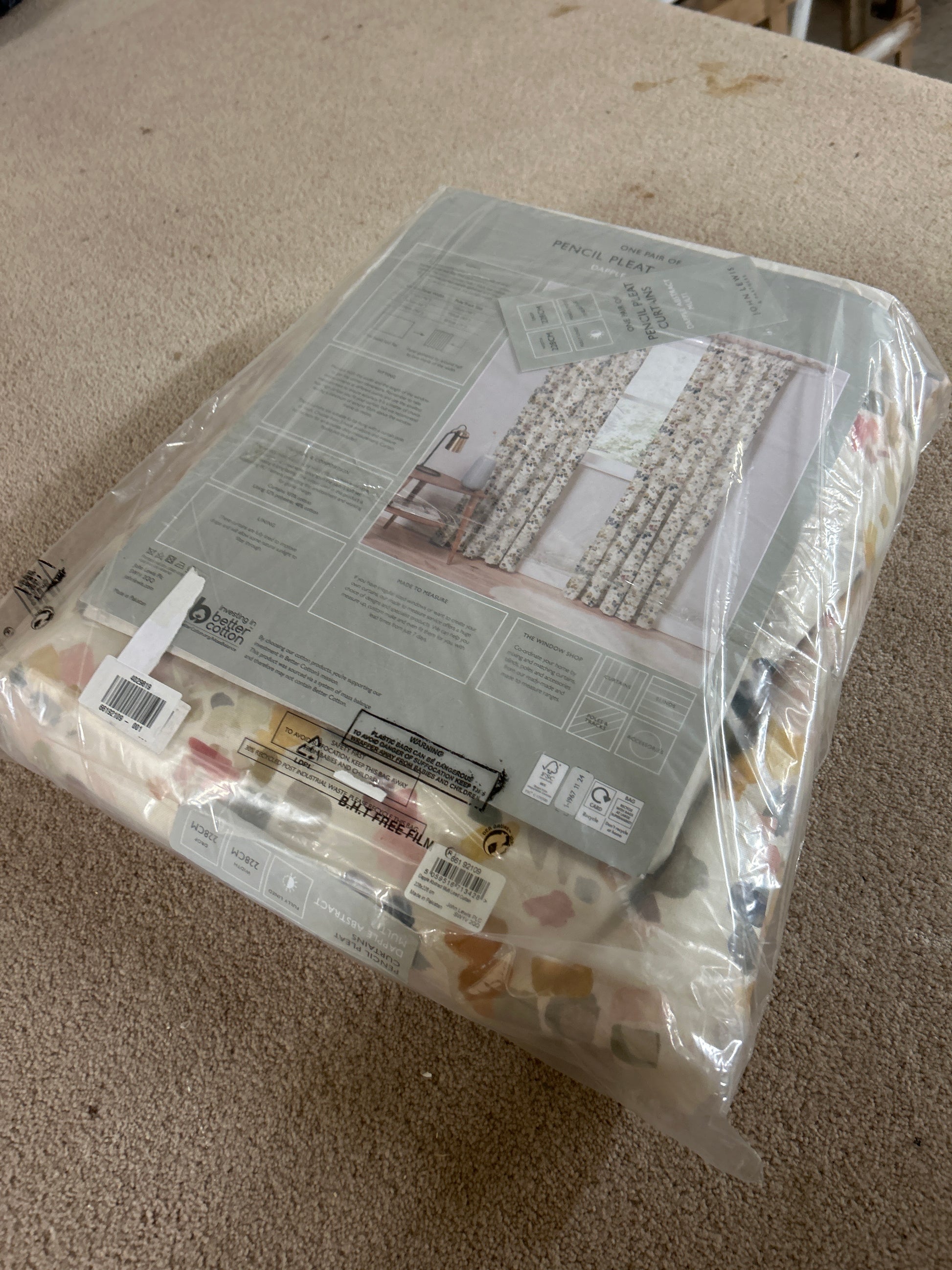 John Lewis Dapple Abstract Print Pair Lined Pencil Pleat Curtains, Multi, W228 x 228