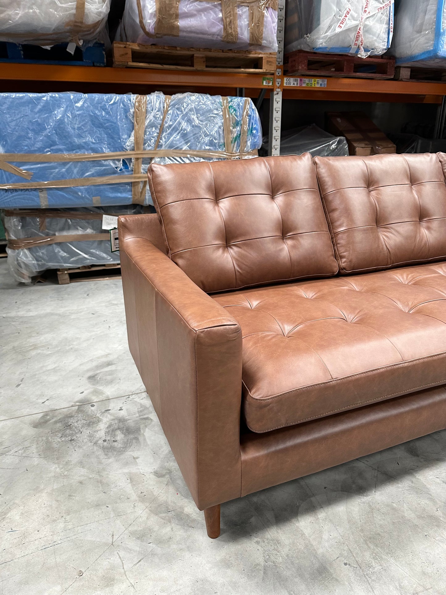 John Lewis Draper II Grand 4 Seater Sofa, Dark Leg Leather Light Tan