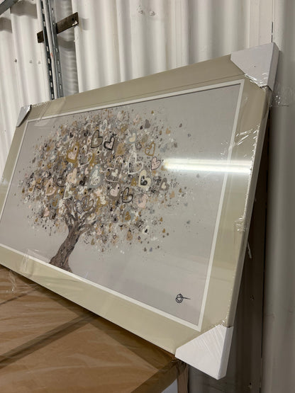 John Lewis Sara Otter 'Neutral Heart Tree' Framed Print, 72 x 122cm, Gold/Taupe