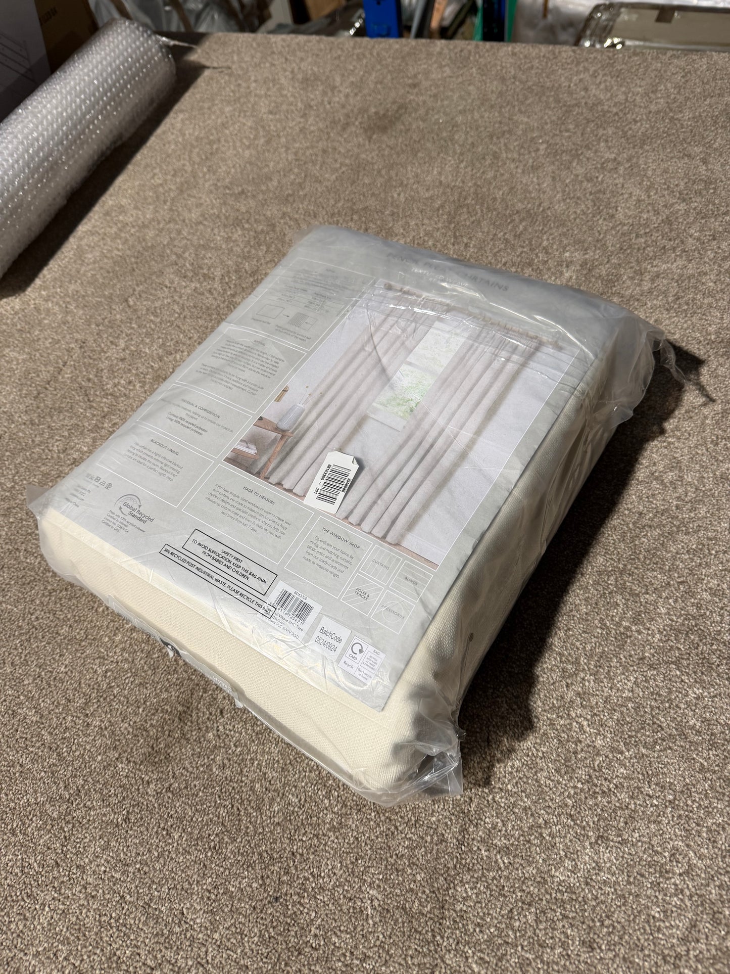 John Lewis Textured Weave Pair Blackout Lined Pencil Pleat Curtains, Cream, W228 x Drop 182cm