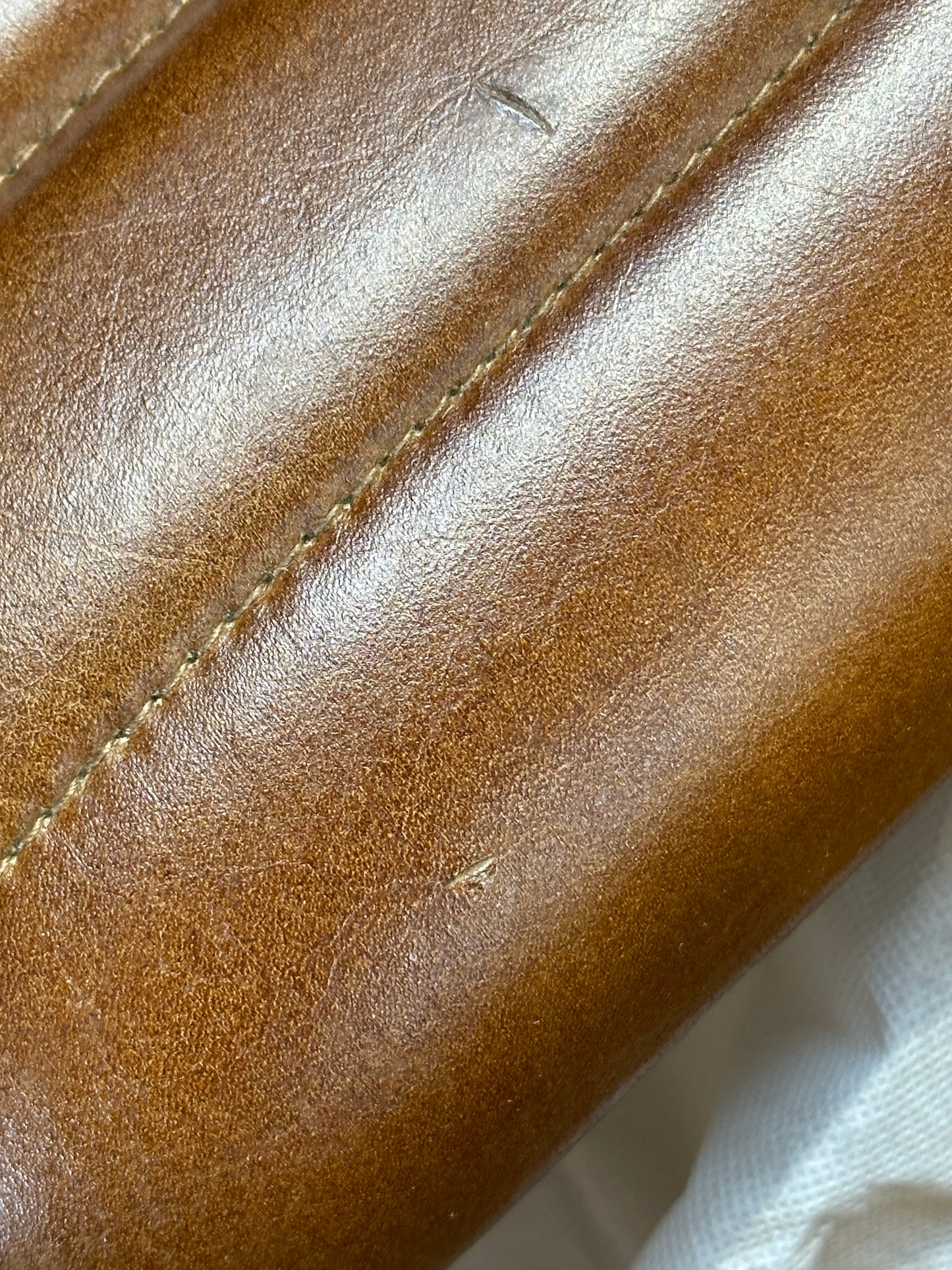 nkuku Narwana Ribbed Leather Stool, 75cm, Aged Tan