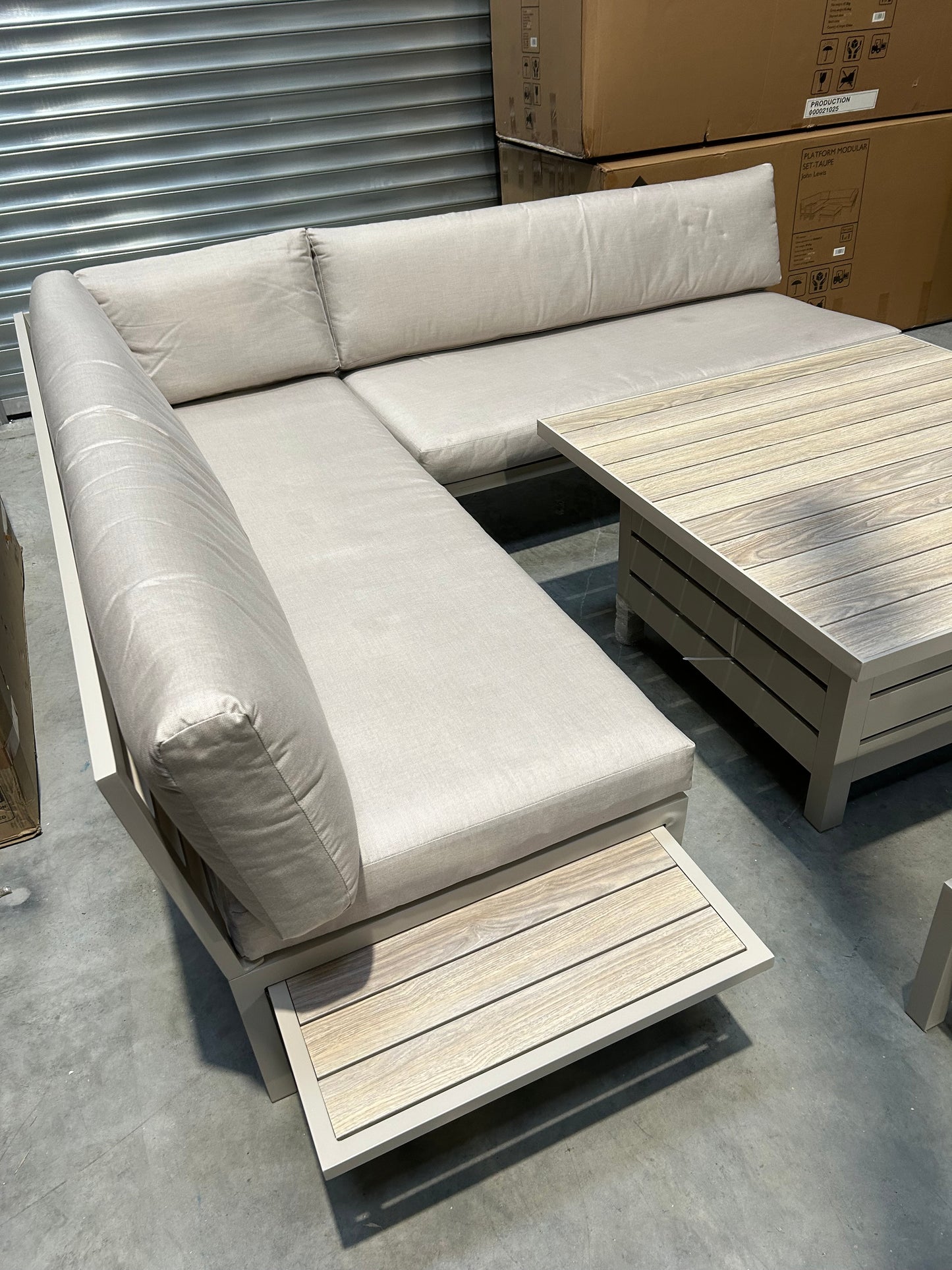 John Lewis Platform 8-Seater Corner Garden Dining/Lounge Set with Height-Adjustable Table, Taupe