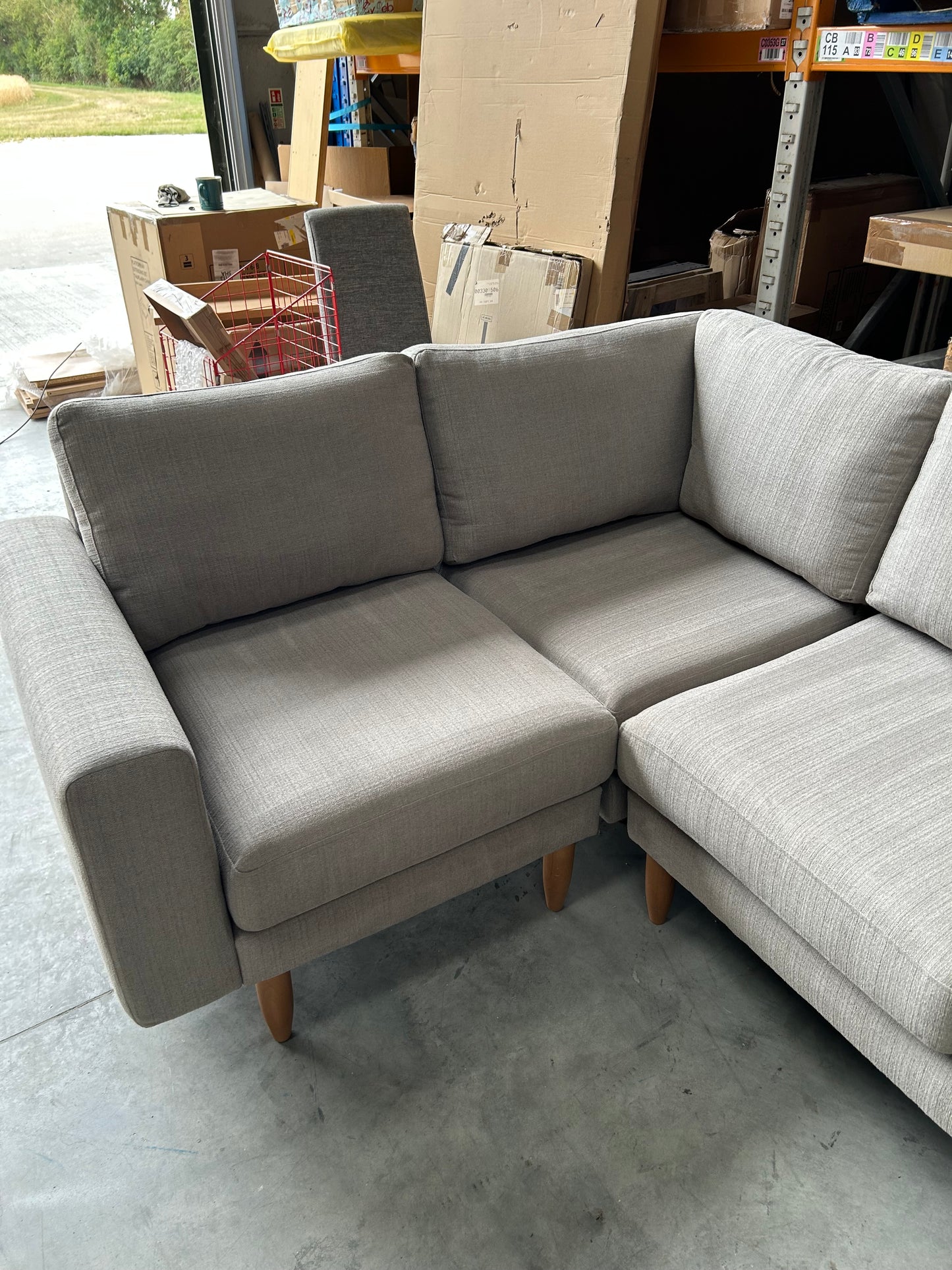 Hutch Fabric Block Arm 4 Seater Corner Sofa - Dove Grey