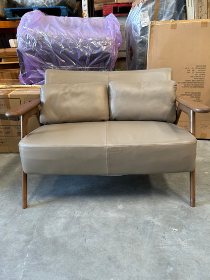 John lewis hendricks medium 2 seater leather sofa dark wood frame 113cm long x 83cm deep x 75cm high, mushroom in colour, List