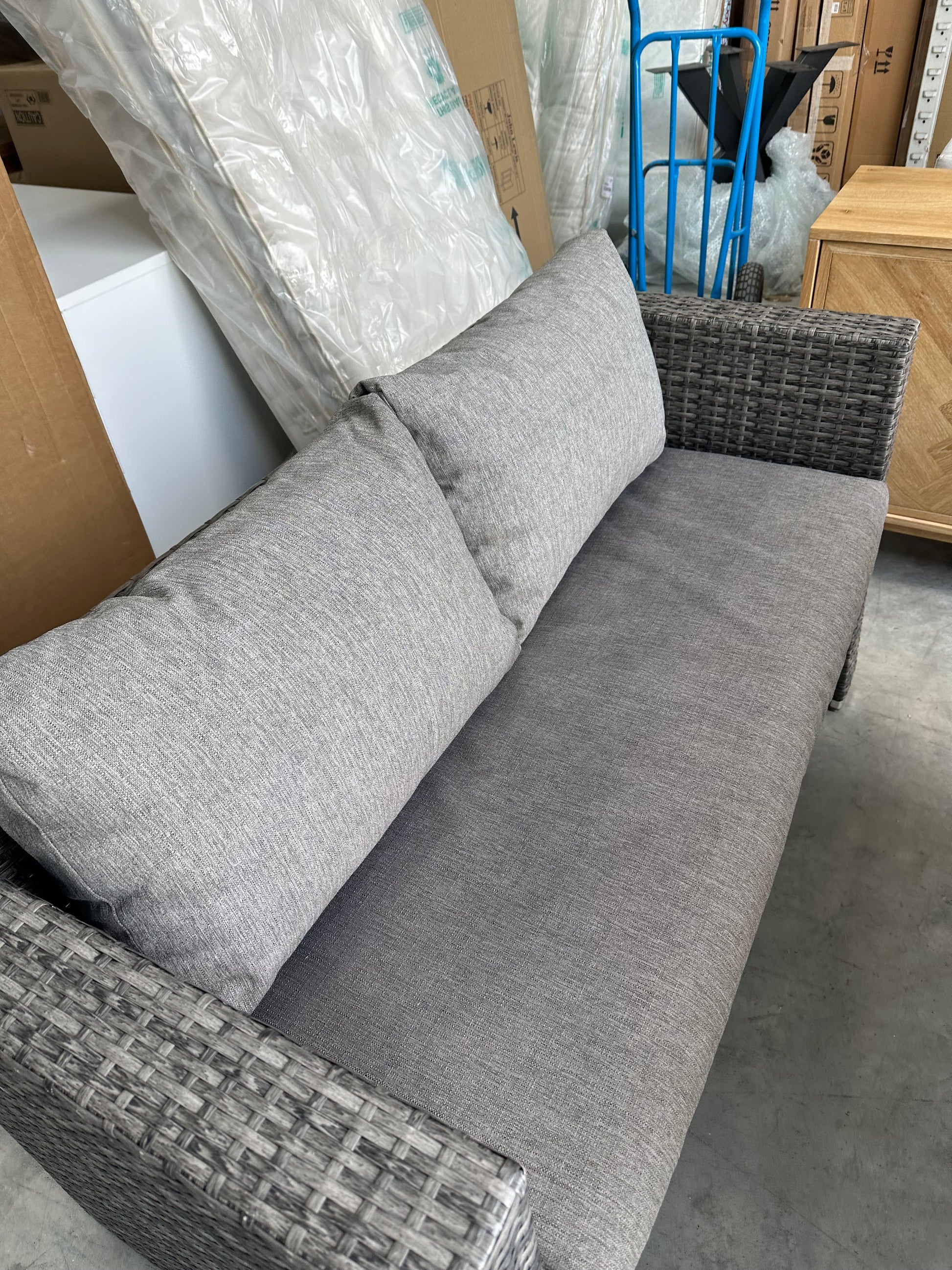 John Lewis Alora Cube 6-Seater Garden Dining Table, Sofas & Stools Set, Brown/Grey