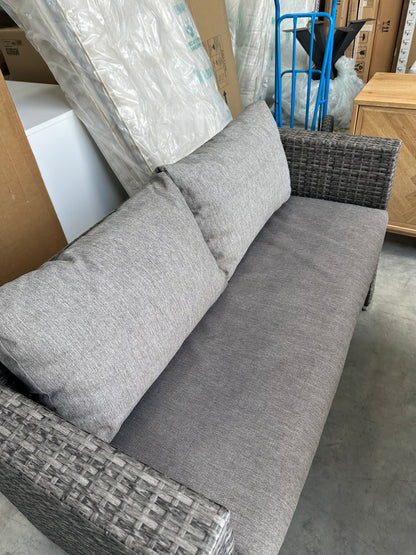 John Lewis Alora Cube 6-Seater Garden Dining Table, Sofas & Stools Set, Brown/Grey