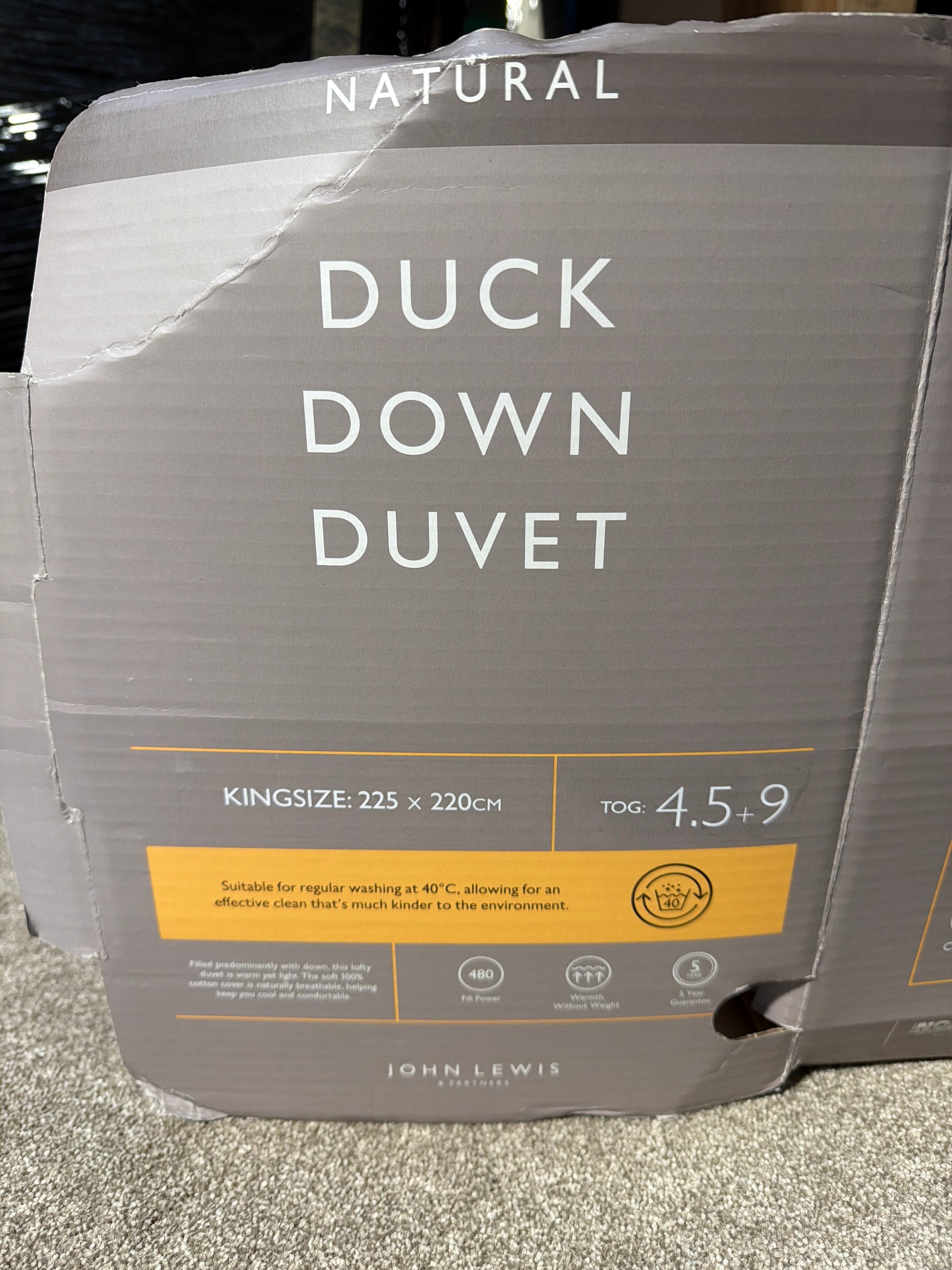 John Lewis Natural Duck Down 60/40 Duvet 3-in-1 Duvet, 13.5 Tog (4.5 + 9 Tog), White, King Size, 225 x 220cm