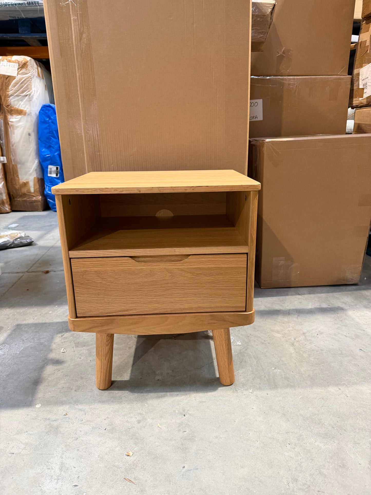 John Lewis Bow 1 Drawer Bedside Table, Natural Oak