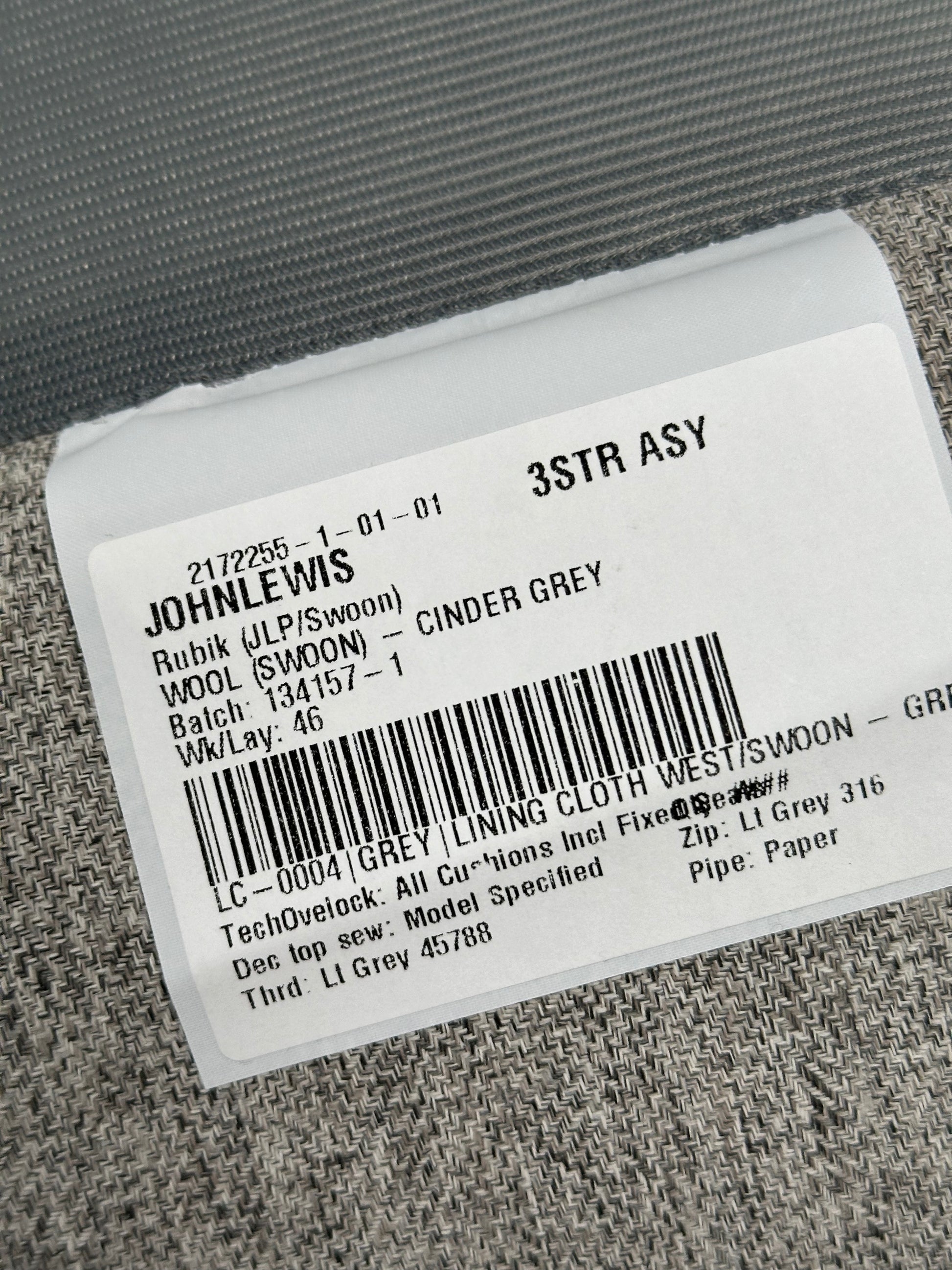 John Lewis + Swoon Rubik Large 3 Seater Sofa, Cinder Grey Wool