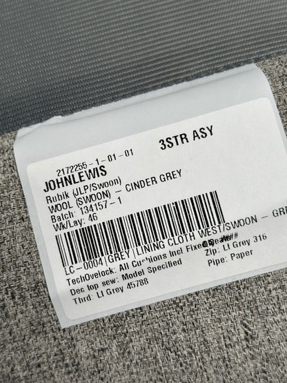 John Lewis + Swoon Rubik Large 3 Seater Sofa, Cinder Grey Wool