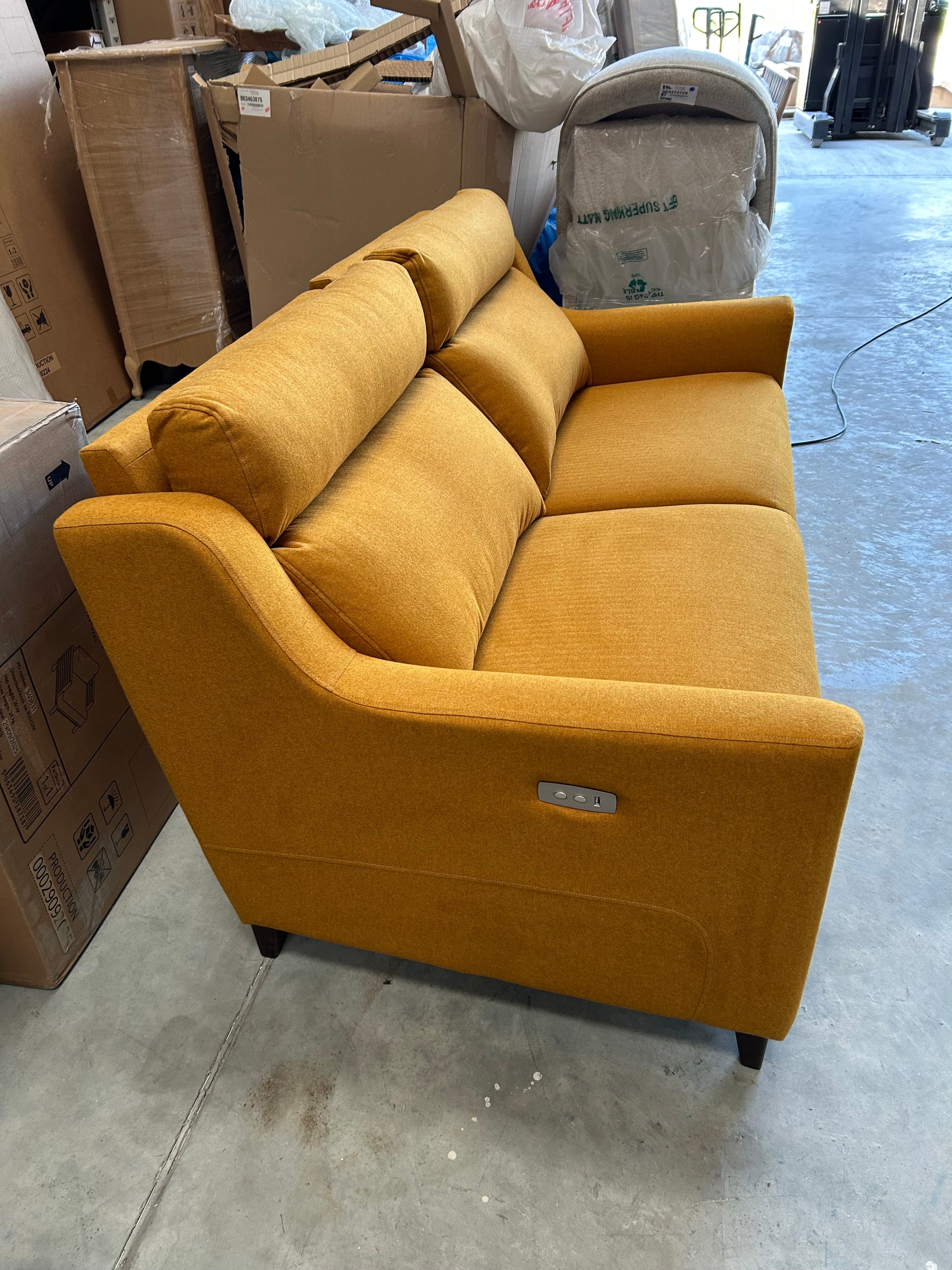 John Lewis Elevate Large 2 Seater Power Recliner Sofa, WoodenvLeg Brushed Tweed Mustard