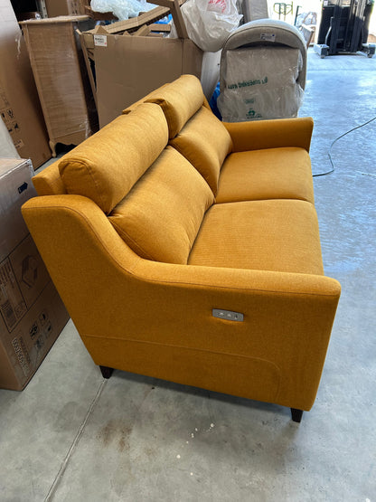 John Lewis Elevate Large 2 Seater Power Recliner Sofa, WoodenvLeg Brushed Tweed Mustard