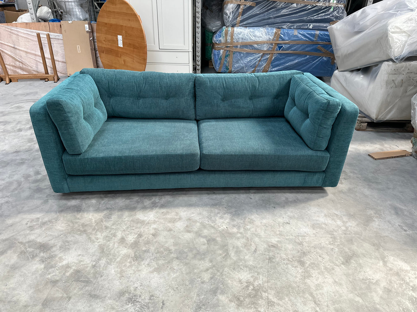 JOHN LEWIS BOOTH MEDIUM 2 SEATER SOFA IN EASY CLEAN TEAL WITH LIGHT LEGS