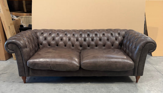 John Lewis Cromwell Chesterfield Grand 4 Seater Leather Sofa, Dark Leg Demetra Charcoal