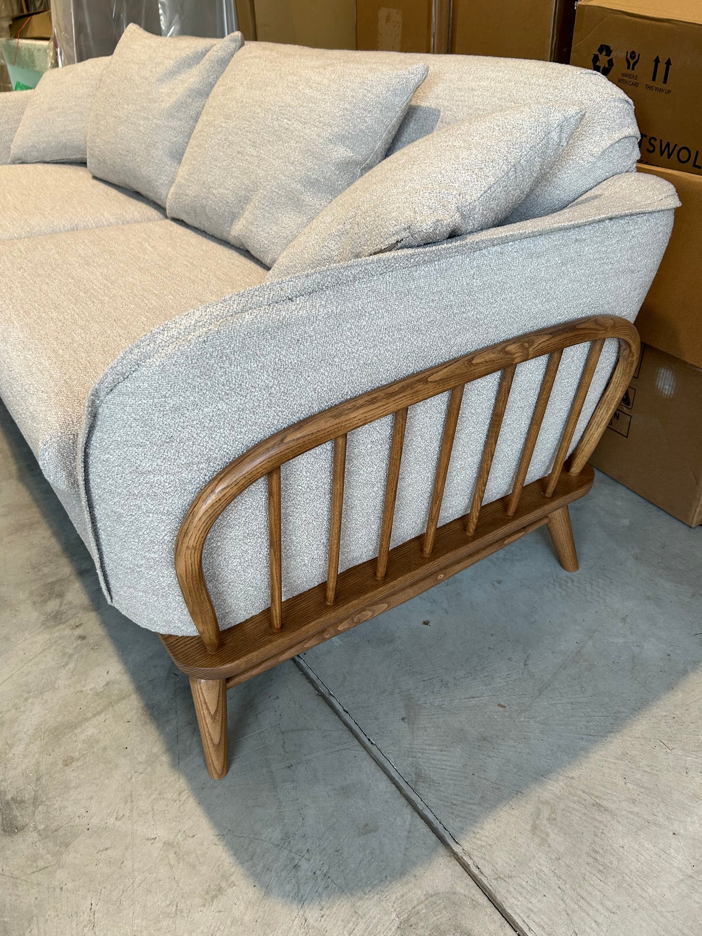 ercol for John Lewis Hexton Large 3 Seater Sofa Vintage Ash Leg Boucle Natural