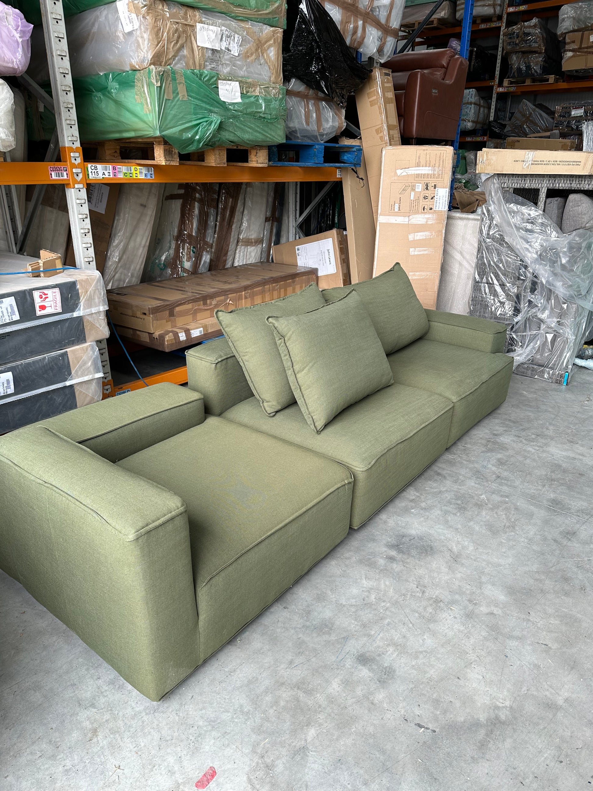 John Lewis Border Grand 4 Seater Sofa, Dark Leg, Relaxed Linen Olive