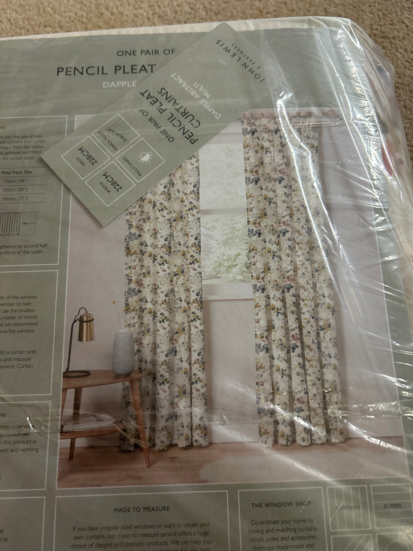 John Lewis Dapple Abstract Print Pair Lined Pencil Pleat Curtains, Multi, W228 x 228