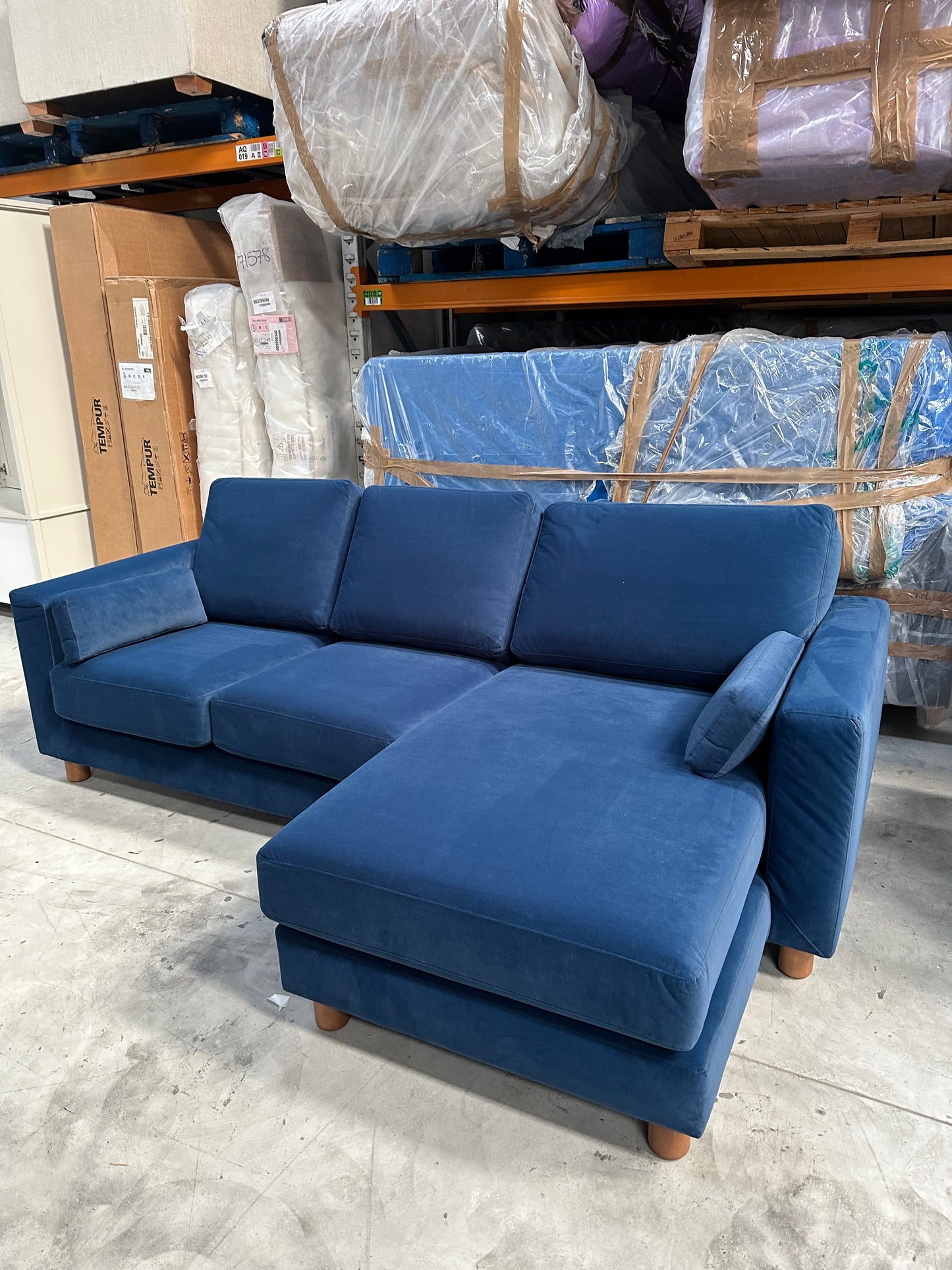 John Lewis Milton RHF Chaise End Sofa, Light Leg, Navy Velvet