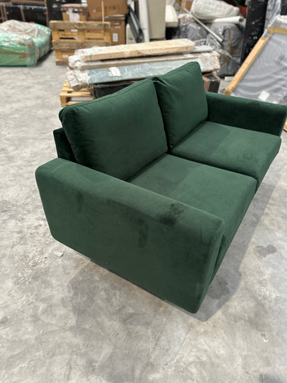 Hutch Velvet Block Arm 2 Seater Sofa - Velvet Sage Green