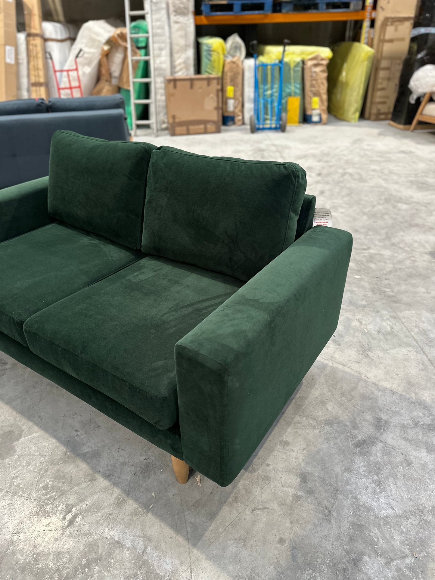 Hutch Velvet Block Arm 2 Seater Sofa - Velvet Sage Green
