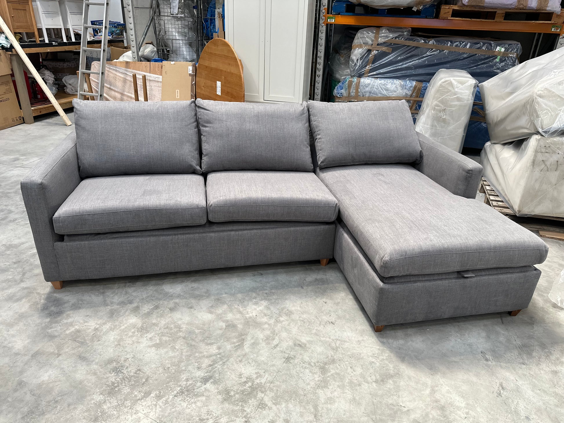 John Lewis Bailey II RHF Chaise End Sofabed, Light Leg in Linen Hatton Steel