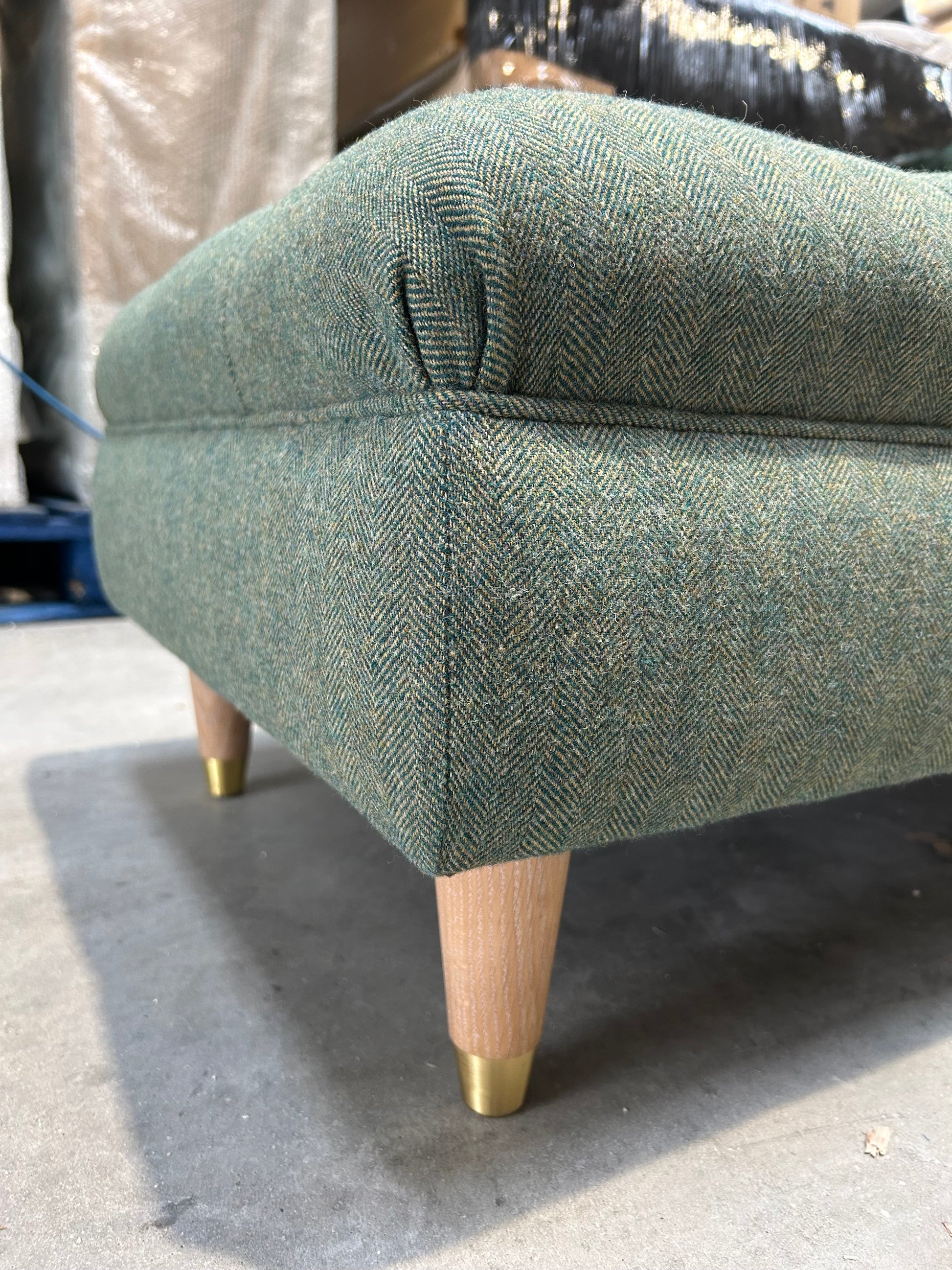 John Lewis Chester Footstool Brushed Tweed Green