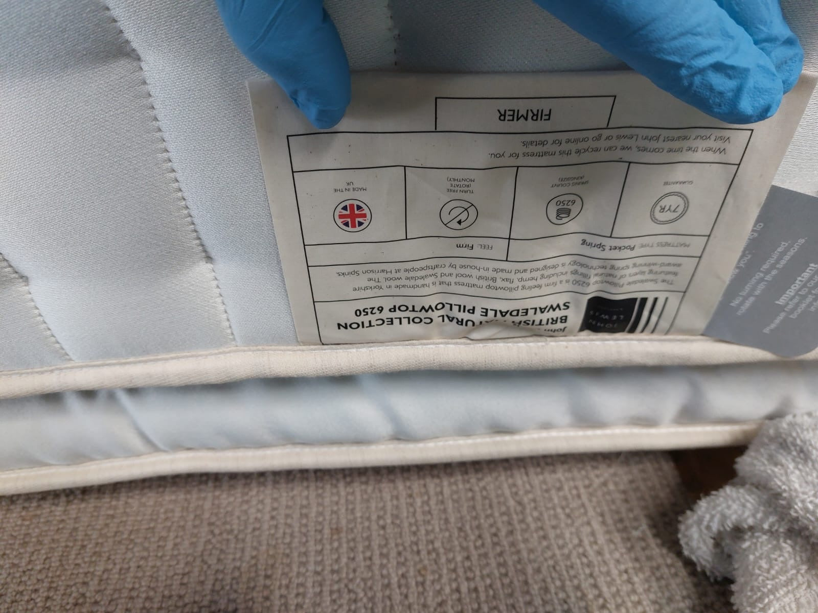 John Lewis British Natural Collection Swaledale Pillowtop 6250 Mattress, Regular Tension, Super King Size