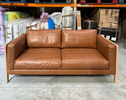 John Lewis Nest Medium 2 Seater Leather Sofa, Light Leg, Butterscotch Leather